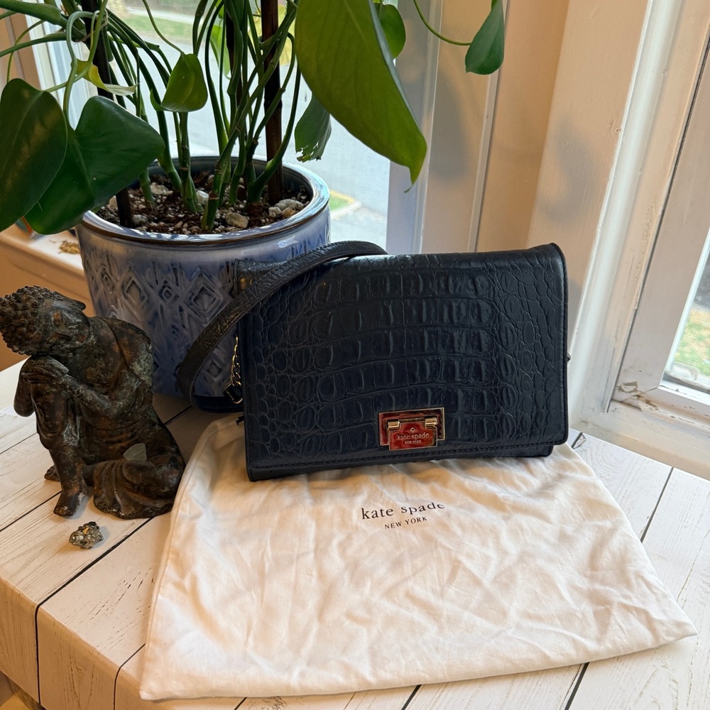 Kate Spade | Fiona Orchard Valley Navy Croc Embossed Leather Crossbody
